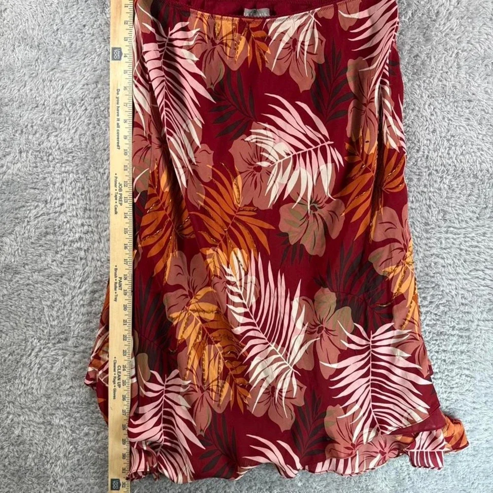 Red‎ floral silk maxi skirt with ruffle hem